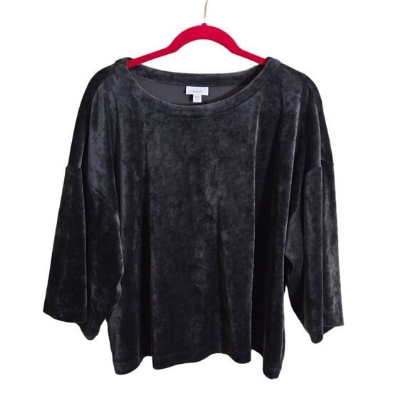J. Jill Pure Jill Charcoal Velvet Kimono Sleeve Oversized Top Size L - Picture 2 of 6